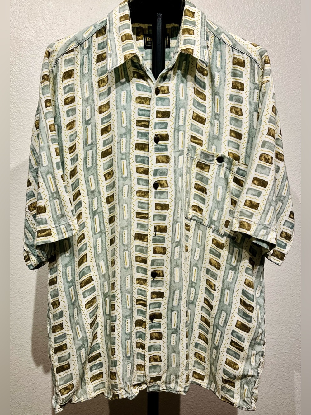 Vintage Bruttini Abstract Pattern Short-Sleeve Button-Up Shirt - Size L (Men’s)
